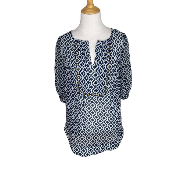41 Hawthorn Geometric Print Blouse Copper Stud Accents Short Sleeve Size Small - Picture 1 of 8